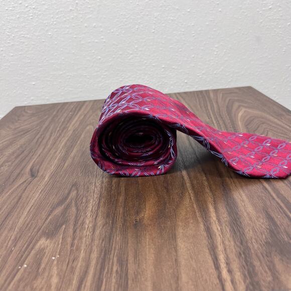 J.S. Blank & CO. Men's Red Silk Classic Geometric Silver Designer Neck Tie - Picture 3 of 5